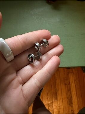 Spencer's Silver Tone Floral Disc Plug Earrings